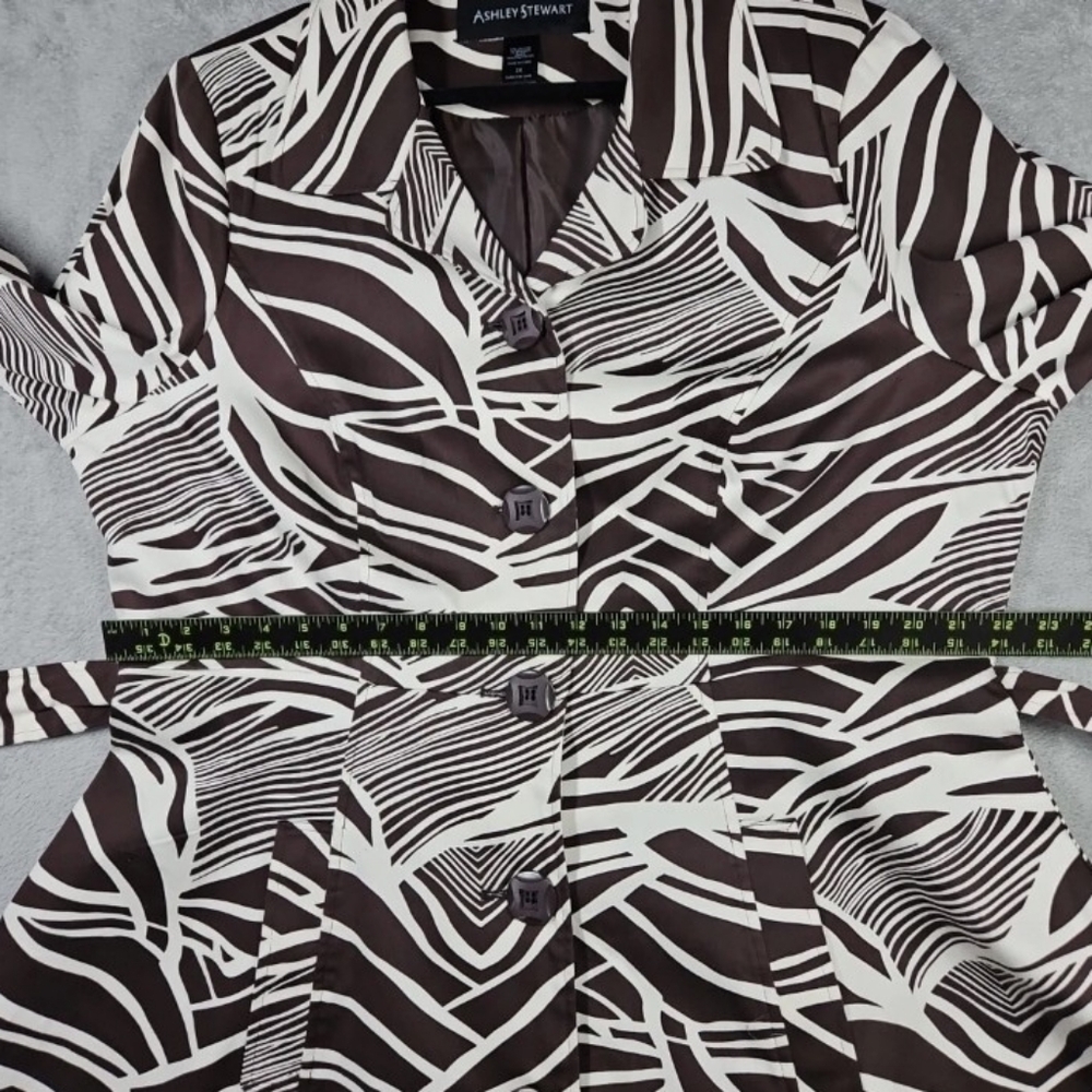 New! Cotton Ashley Stewart Brown Print Trench Jacket And Puffy purse - Picture 10 of 12